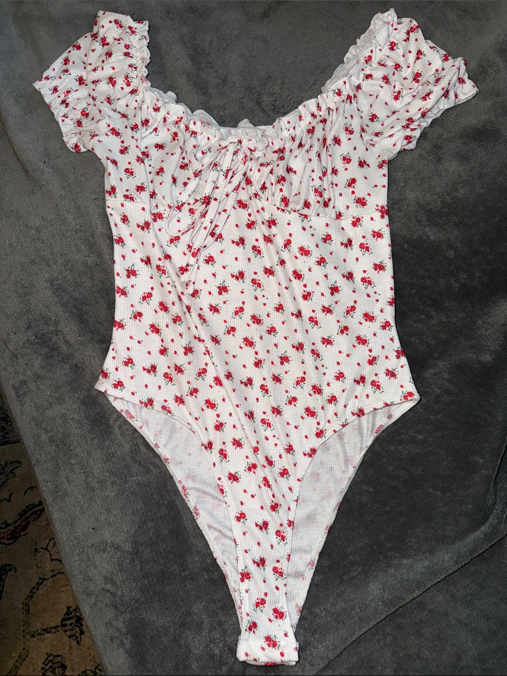 Shein White Floral One-Piece Bodysuit